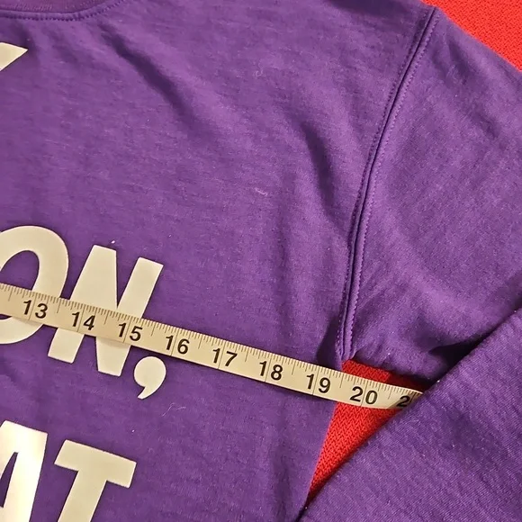 'Fu*k fashion, Let's eat pizza' long sleeve purple graphic sweatshirt Small - Picture 3 of 5